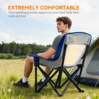 Outsunny Camping Chair for Adults, Portable Folding Camping Chair with Side Pockets, Cup Holders, Carry Bag, Blue and Gray(m-4)