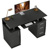 HOMCOM 47" Computer Desk with Keyboard Tray and Storage Drawers, Home Office Workstation Table with Storage Shelves, Black(m-11)