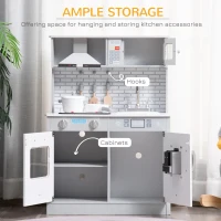 Qaba Kids Kitchen Play Cooking Toy Set, Educational Pretend Role Playset Game with Sound & Light Effect, Battery Operated Cooktop, Ice Machine for 3-6 Years, Grey(m-6)