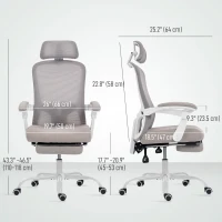 HOMCOM Ergonomic Office Chair, Mesh Reclining Desk Chair with Adjustable Lumbar Support, Headrest, Grey(m-3)
