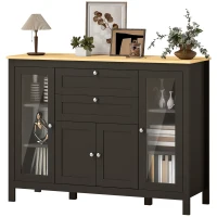 HOMCOM Buffet Cabinet Sideboard with 2 Drawers, 3 Storage Cabinets, Glass Doors and Adjustable Shelves, Dark Brown(m-2)