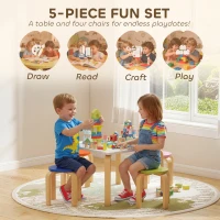 Qaba Kids Table and Chair Set, 5-Piece Children Furniture Set, Kids Table and 4 Chair Set for Daycare, Classroom, Playroom(m-4)