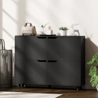 HOMCOM Narrow Shoe Cabinet, Shoe Storage Cabinet with 4 Flip Drawers and Adjustable Shelves for 16 Pairs of Shoes, Black(m-8)