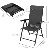Outsunny 2PCs Outdoor Wicker Folding Chairs with Adjustable Backrest, Grey(m-3)