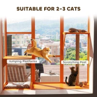 PawHut Wooden Catio Outdoor, Cat Window Box Enclosure for 2-3 Large Cats with 2 Jumping Platforms & Scratching Post, Orange(m-5)