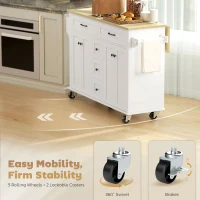 HOMCOM Kitchen Island Cart with Power Outlet & Drop Leaf, 55" Rolling Kitchen Island on Wheels with Storage, White(m-9)