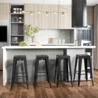 HOMCOM Set of 4 Bar Stools Kitchen Metal Steel Portable Stackable Seat 4pcs Black(m-1)