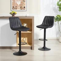 HOMCOM Counter Height Bar Stools Set of 2, Adjustable Height Bar Chairs with Swivel Seat, Leathaire Upholstery, Black(m-1)