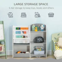 Qaba Kids Toy Storage Organizer Shelf, Children Bookshelf for Bedroom, Playroom, Nursery, Grey(m-4)
