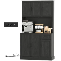HOMCOM 71" Pantry Cabinet with Charging Station, Kitchen Storage Cabinet with Microwave Stand, Adjustable Shelves, Black(m-2)