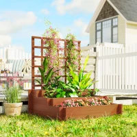 Outsunny Wooden Elevated Planter Box with Trellis for Climbing Plants, 3 Tier Raised Garden Bed for Garden, Outdoor, Brown(m-9)