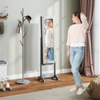 HOMCOM Free Standing Armoire Organizer, Lighted Mirrored Jewelry Cabinet w/ Angle Adjustable & 16 LED Lights, Grey(m-1)