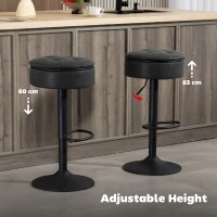 HOMCOM Set of 2 Barstools with Storage, Swivel Bar Stools with PU Leather Upholstered, Footrest, Steel Base, Black(m-6)