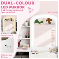 Qaba Kids Vanity Table and Chair, Toddler Dressing Table and Chair Set with Lighted Mirror for Little Girls, White(m-5)