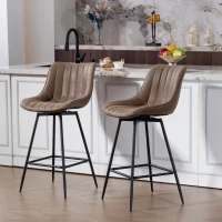 HOMCOM Set of 2 Counter Height Barstools, PU Leather Upholstered Bar Stools with Backrest, Footrest and Steel Legs, Brown(m-8)