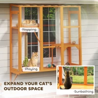 PawHut Wooden Catio Outdoor, Cat Window Box Enclosure for 2-3 Large Cats with 2 Jumping Platforms & Scratching Post, Orange(m-4)