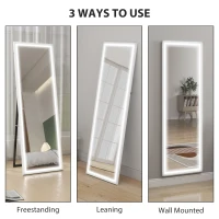 HOMCOM LED Mirror with Dimmable and 3 Colour Lights, 64" x 21" Rectangular Full Body Mirror for Bedroom Living Room, White(m-6)