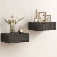 HOMCOM Set of 2 Wall Mounted Bedside Tables, High Gloss Floating Nightstands with Drawer for Bedroom, Black(m-11)