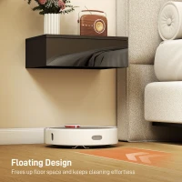 HOMCOM Set of 2 Wall Mounted Bedside Tables, High Gloss Floating Nightstands with Drawer for Bedroom, Black(m-5)