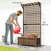 Outsunny Wood Planter with Trellis for Vine Climbing, Raised Garden Bed, Privacy Screen for Backyard, Patio, Deck, Coffee(m-3)