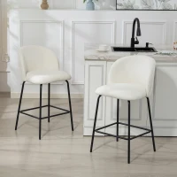 HOMCOM Set of 2 Counter Height Barstools, Upholstered Linen Bar Stools with Backrest, Footrest and Steel Legs, Cream White(m-8)
