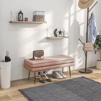 HOMCOM 39" Storage Ottoman, Velvet End of Bed Bench with Steel Legs, Foot Stool with Storage for Bedroom, Living Room, Pink(m-1)