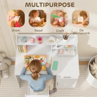 Qaba Kids Desk and Chair Set, Kids Study Table and Chair Set with Storage Hutch, Drawer, Cabinet, Compartments, Cork Board(m-5)