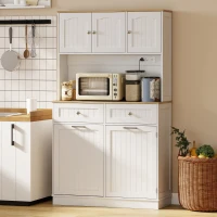 HOMCOM 68" Pantry Cabinet with Charging Station, Storage Cabinet with Microwave Stand, 10 Gallon Trash Can Cabinet, White(m-8)