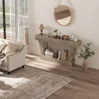 HOMCOM 63 Inch Vintage Console Table, Narrow Entryway Table with Open Shelf for Living Room, Light Brown(m-10)