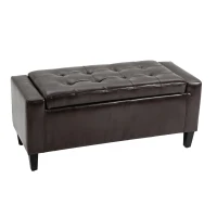 HOMCOM Storage Ottoman Bench, PU Leather Upholstered Bench with Tufted Design, Brown(m-2)