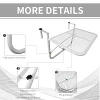 Outsunny Adjustable Balcony Hanging Railing Table, Metal Mounting Mini Wall Desk Storage Rack, Outdoor Flower Stand Serving Table Rectangle, White(m-6)