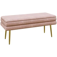 HOMCOM 39" Storage Ottoman, Velvet End of Bed Bench with Steel Legs, Foot Stool with Storage for Bedroom, Living Room, Pink(m-11)