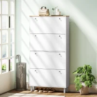 HOMCOM Narrow Shoe Cabinet with 4 Flip Drawers, Shoe Storage Cabinet with Adjustable Shelves, Holds 24–32 Pairs, White(m-8)