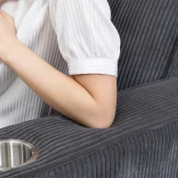 HOMCOM Three Seater Sofa, Fabric 3 Seater Couch with Spring Cushion and Cup Holders for Living Room, Bedroom, Dark Grey(m-10)