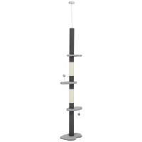 PawHut 88.5"-100.5" Floor to Ceiling Cat Tree, Cat Tower with Scratching Posts, Cloud Shaped Platforms, Dangling Balls, Grey(m-2)