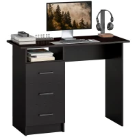 HOMCOM Computer Desk with Storage, 39" Home Office Desk with 3 Drawers nad Open Shelf, Writing Table for Bedroom, Black(m-11)