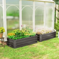 Outsunny Galvanized Raised Garden Beds, Outdoor Planter Box, Set of 2, for Flowers, Herbs and Vegetables, Dark Grey(m-8)