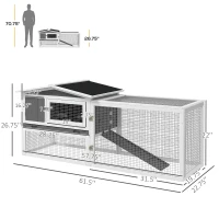 PawHut Rabbit Hutch 2-Story Bunny Cage, Guinea Pig Cage Indoor Outdoor, Small Animal House with Slide Out Tray, for Rabbits, Chickens, Ducks, 61.5" x 23" x 27", Light Gray(m-3)