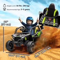 Qaba 12V Ride on Truck, Licensed KAWASAKI TERYX KRX 2WD Kids Electric Car with Rear Suspension for 3-8 Years, Black(m-3)