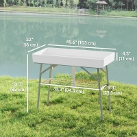 Outsunny 3.4ft Folding Ice Cooler Table with Drain, Outdoor Patio Party Cooler for Drinks, Fishing Cleaning Table with Storage Shelf for Picnic BBQ Camping Wedding, White(m-3)