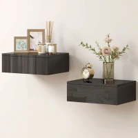 HOMCOM Set of 2 Wall Mounted Bedside Tables, High Gloss Floating Nightstands with Drawer for Bedroom, Black(m-2)