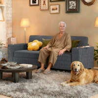 HOMCOM Three Seater Sofa, Fabric 3 Seater Couch with Spring Cushion and Cup Holders for Living Room, Bedroom, Dark Grey(m-1)