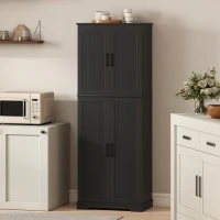 HOMCOM Tall Pantry Cabinet, 64" Storage Cabinet with Adjustable Shelves and 8 Door Spice Racks for Kitchen, Dining Room, Black(m-10)