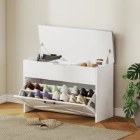 HOMCOM Shoe Storage Bench with Flip Drawer and Lift Top Storage, Entryway Bench with Seat Cushion for Hallway, White(m-8)