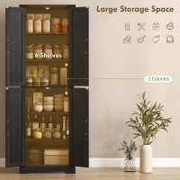 HOMCOM 72" Pantry Cabinet, Farmhouse Freestanding Kitchen Storage Cabinet with Adjustable Shelves for Dining Room, Black(m-4)