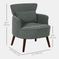 HOMCOM Modern Accent Chair, Upholstered Armchair with Solid Wood Legs and Lumbar Pillow for Living Room, Grey(m-3)