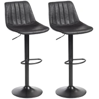HOMCOM Counter Height Bar Stools Set of 2, Adjustable Height Bar Chairs with Swivel Seat, Leathaire Upholstery, Black(m-2)