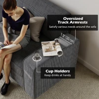 HOMCOM Three Seater Sofa, Fabric 3 Seater Couch with Spring Cushion and Cup Holders for Living Room, Bedroom, Dark Grey(m-5)