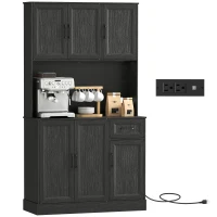 HOMCOM 71" Pantry Cabinet with Charging Station, Kitchen Storage Cabinet with Microwave Stand, Adjustable Shelves, Black(m-11)