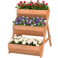 Outsunny 3 Tier Elevated Planter Box, Vertical Wooden Raised Garden Bed for Flowers, Vegetables, Herbs, 26" x 30" x 30", Brown(m-11)